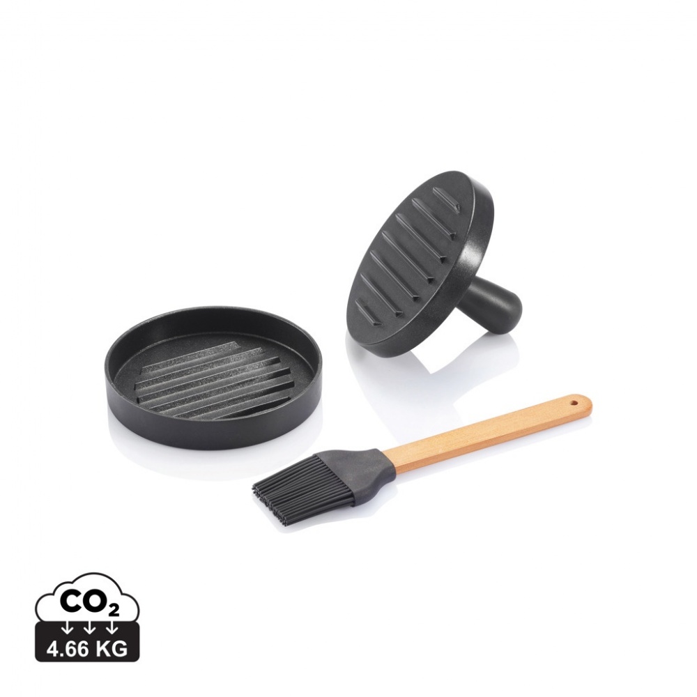 Logo trade promotional merchandise picture of: BBQ set with hamburger press and brush