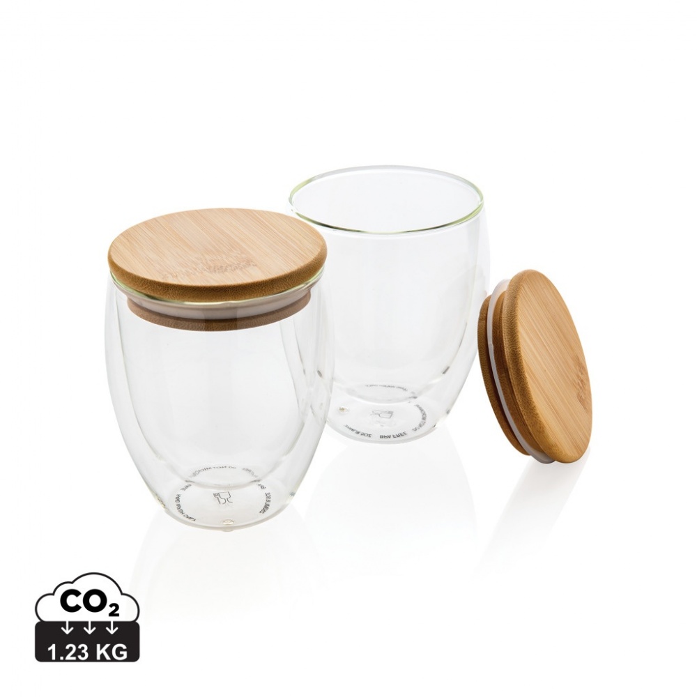 Logo trade promotional items picture of: Double wall borosilicate glass with bamboo lid 250ml 2pc set