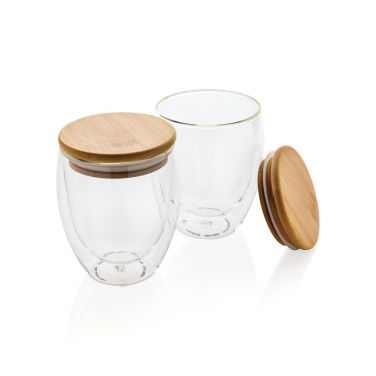 Logotrade promotional gift image of: Double wall borosilicate glass with bamboo lid 250ml 2pc set