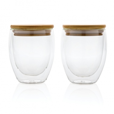 Logo trade corporate gift photo of: Double wall borosilicate glass with bamboo lid 250ml 2pc set