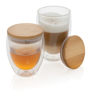 Logo trade promotional product photo of: Double wall borosilicate glass with bamboo lid 250ml 2pc set