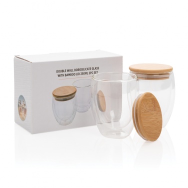 Logo trade promotional products picture of: Double wall borosilicate glass with bamboo lid 250ml 2pc set