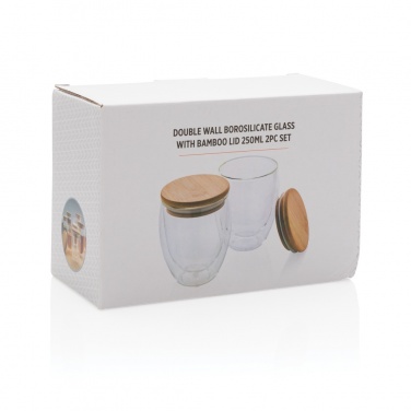 Logo trade corporate gifts image of: Double wall borosilicate glass with bamboo lid 250ml 2pc set