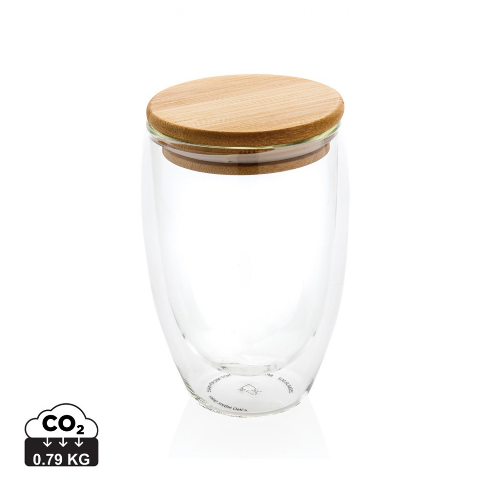 Logotrade advertising products photo of: Double wall borosilicate glass with bamboo lid 350ml