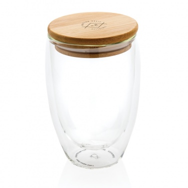 Logo trade corporate gift photo of: Double wall borosilicate glass with bamboo lid 350ml