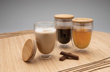 Logotrade promotional merchandise image of: Double wall borosilicate glass with bamboo lid 350ml