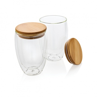 Logo trade advertising products image of: Double wall borosilicate glass with bamboo lid 350ml 2pc set