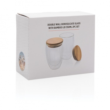 Logotrade promotional items photo of: Double wall borosilicate glass with bamboo lid 350ml 2pc set