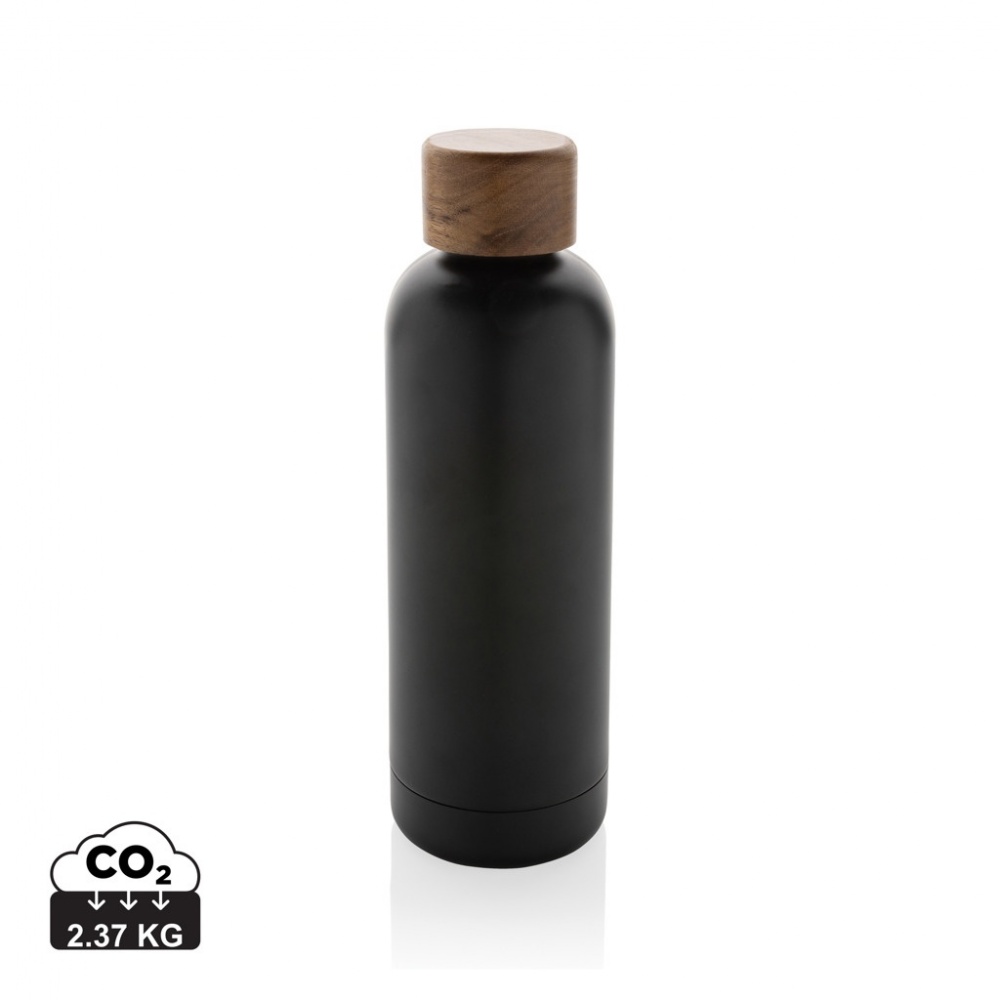 Logo trade promotional merchandise photo of: Wood RCS certified recycled stainless steel vacuum bottle