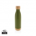 Vacuum stainless steel bottle with bamboo lid and bottom, green