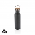 Modern stainless steel bottle with bamboo lid, grey