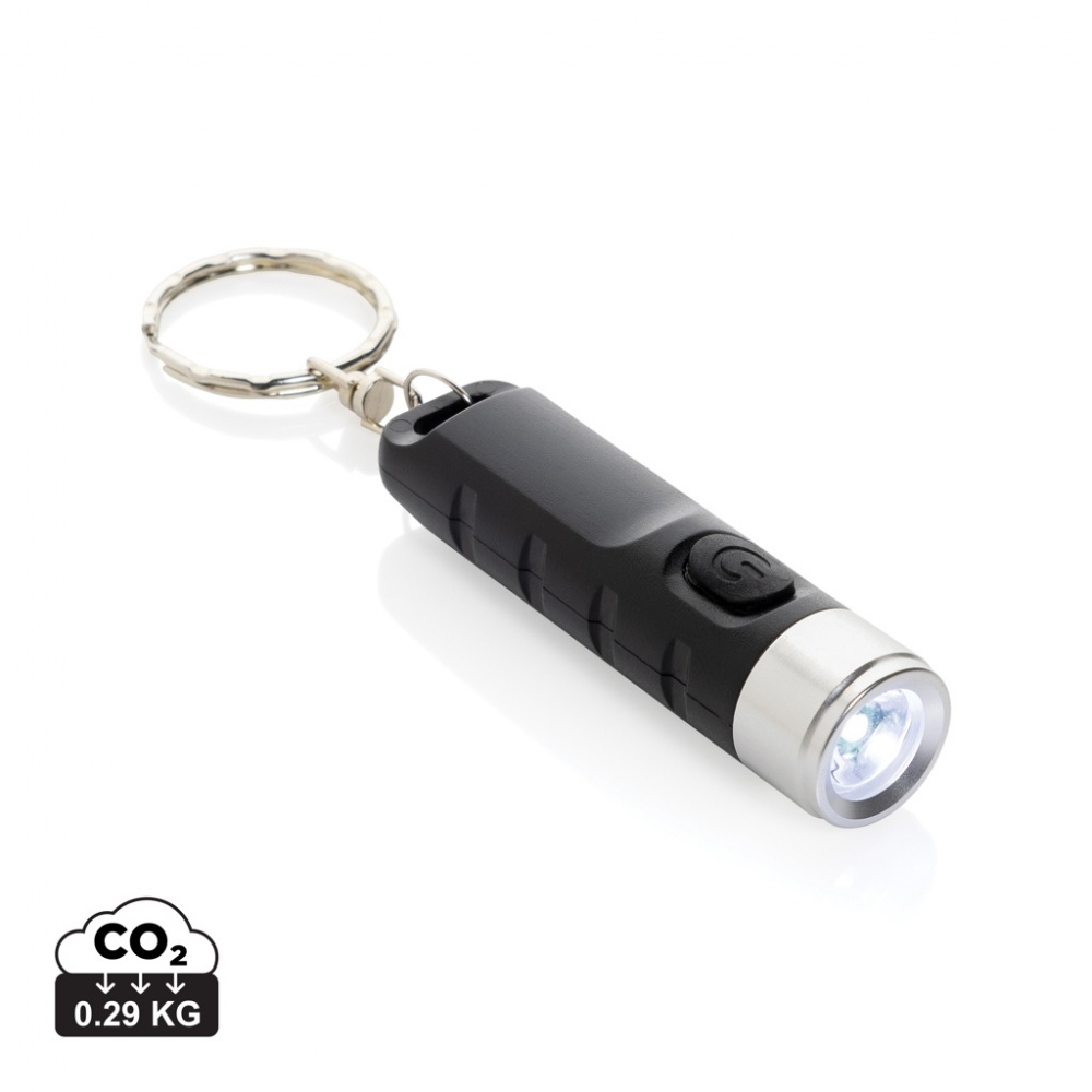 Logo trade promotional merchandise picture of: Globix RCS recycled plastic USB re-chargeable keychain torch