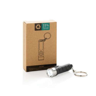 Logo trade advertising products image of: Globix RCS recycled plastic USB re-chargeable keychain torch