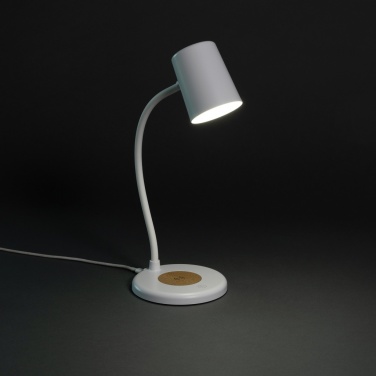 Logo trade promotional items image of: Zenara RCS recycled plastic and cork 15W wireless desk lamp