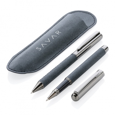 Logo trade promotional products image of: Recycled leather pen set