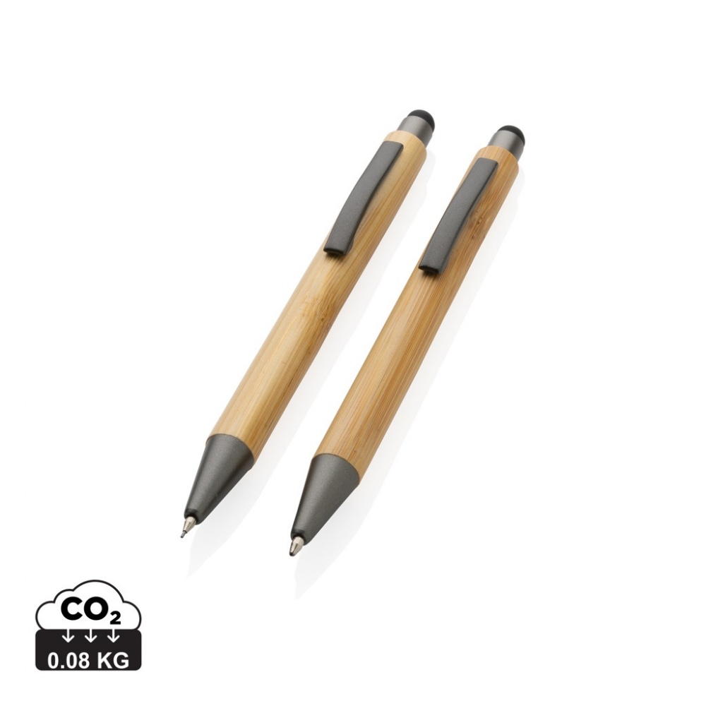 Logo trade promotional items image of: Bamboo modern pen set in box