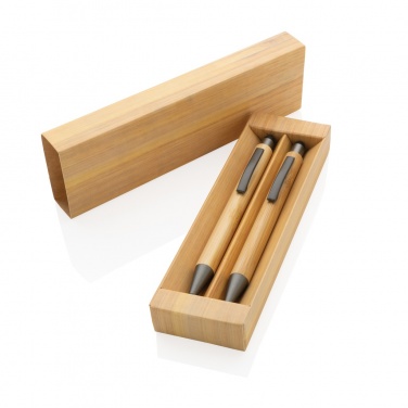 Logo trade business gift photo of: Bamboo modern pen set in box