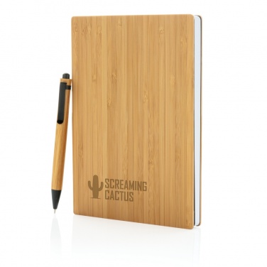 Logo trade promotional merchandise photo of: A5 Bamboo notebook & pen set