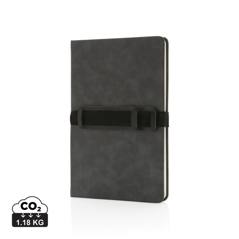 Logo trade promotional merchandise picture of: Deluxe hardcover PU notebook A5 with phone and pen holder