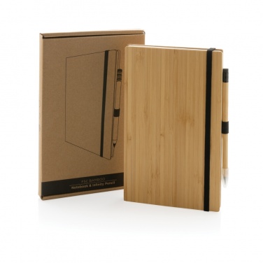 Logo trade promotional product photo of: Bamboo notebook and infinity pencil set