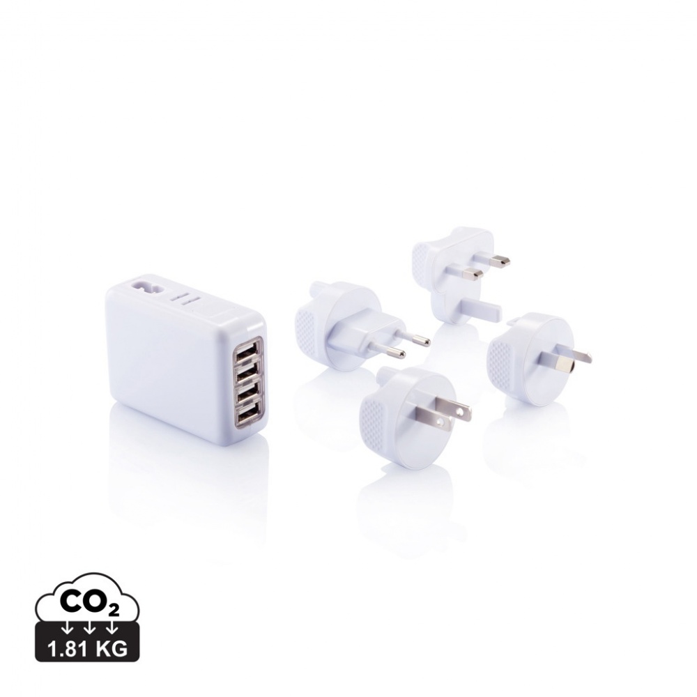 Logo trade advertising products picture of: Travel plug with 4 USB ports