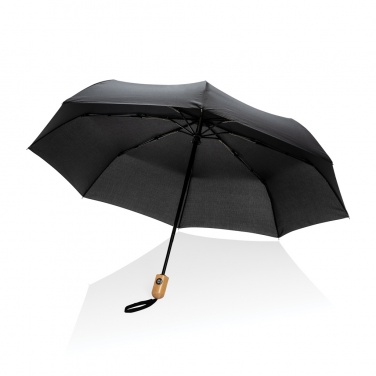 Logo trade advertising product photo of: 21" Impact AWARE™ RPET 190T bamboo auto open/close umbrella