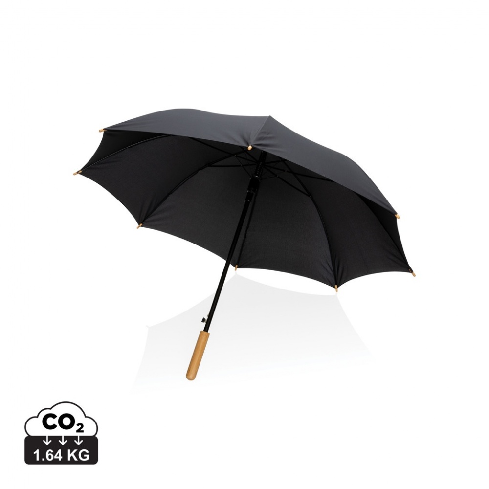 Logotrade corporate gift picture of: 23" Impact AWARE™ RPET 190T auto open bamboo umbrella