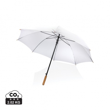 Logo trade promotional product photo of: 27" Impact AWARE™ RPET 190T auto open bamboo umbrella