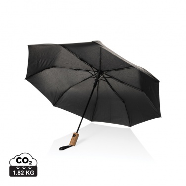 Logo trade promotional merchandise image of: Kaycey 21" AWARE™ RPET Acacia wood mini auto open umbrella