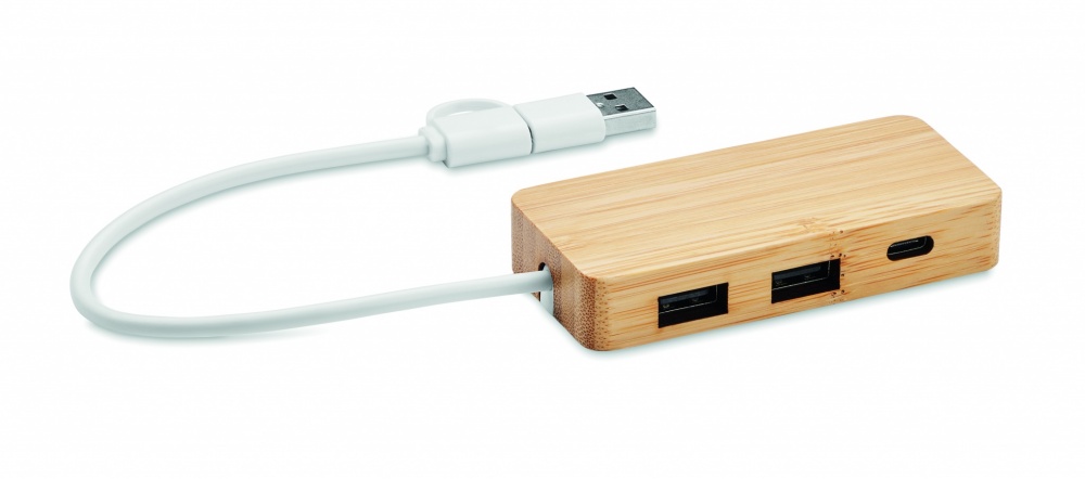 Logotrade promotional gift image of: Bamboo USB 3 ports hub