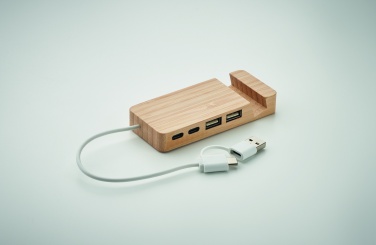 Logo trade advertising product photo of: Bamboo USB 4 ports hub