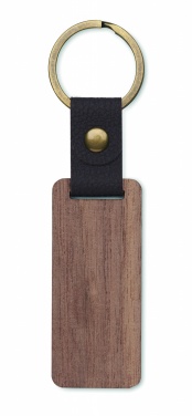 Logo trade promotional gifts image of: Key ring in walnut and PU Kokkola