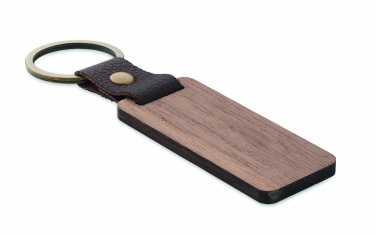 Logo trade promotional giveaways image of: Key ring in walnut and PU Kokkola