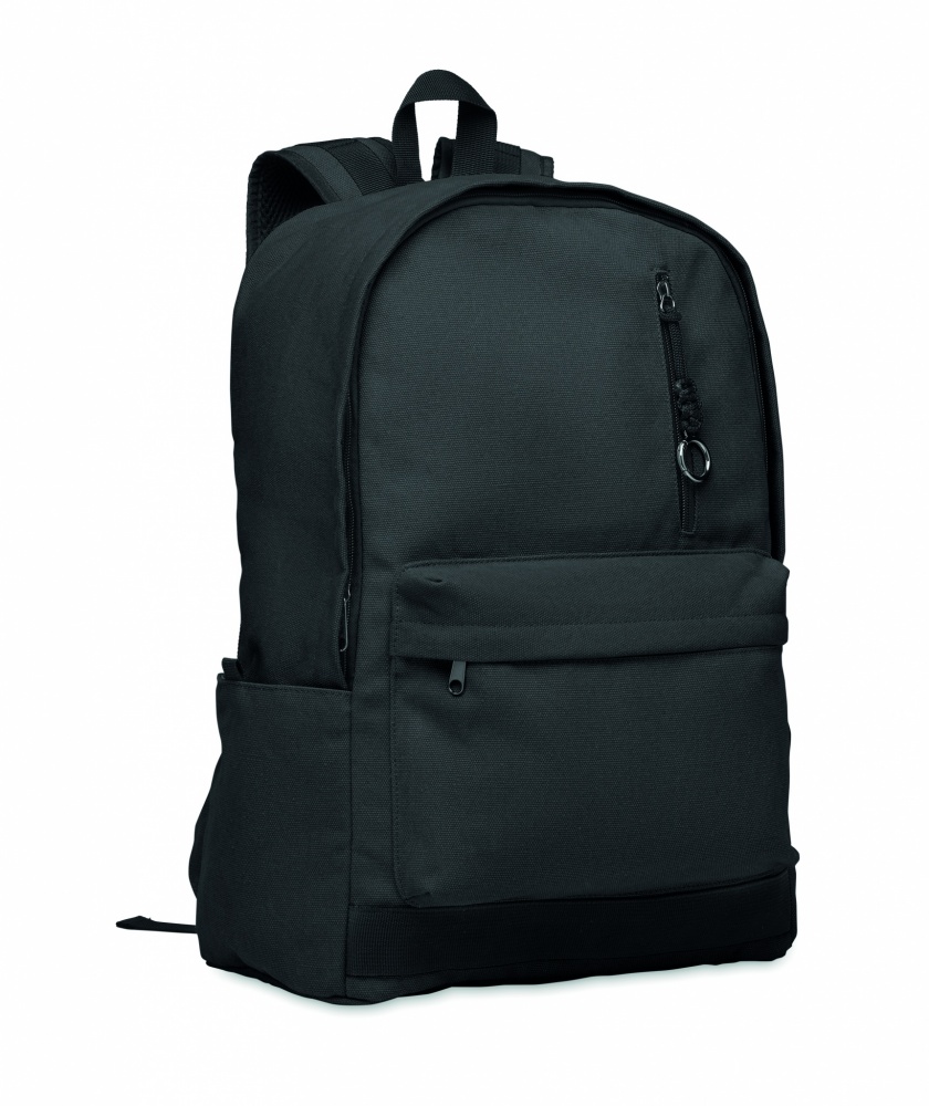 Logo trade promotional items image of: A 15-inch laptop backpack made of recycled pre-consumer cotton with customizable printing