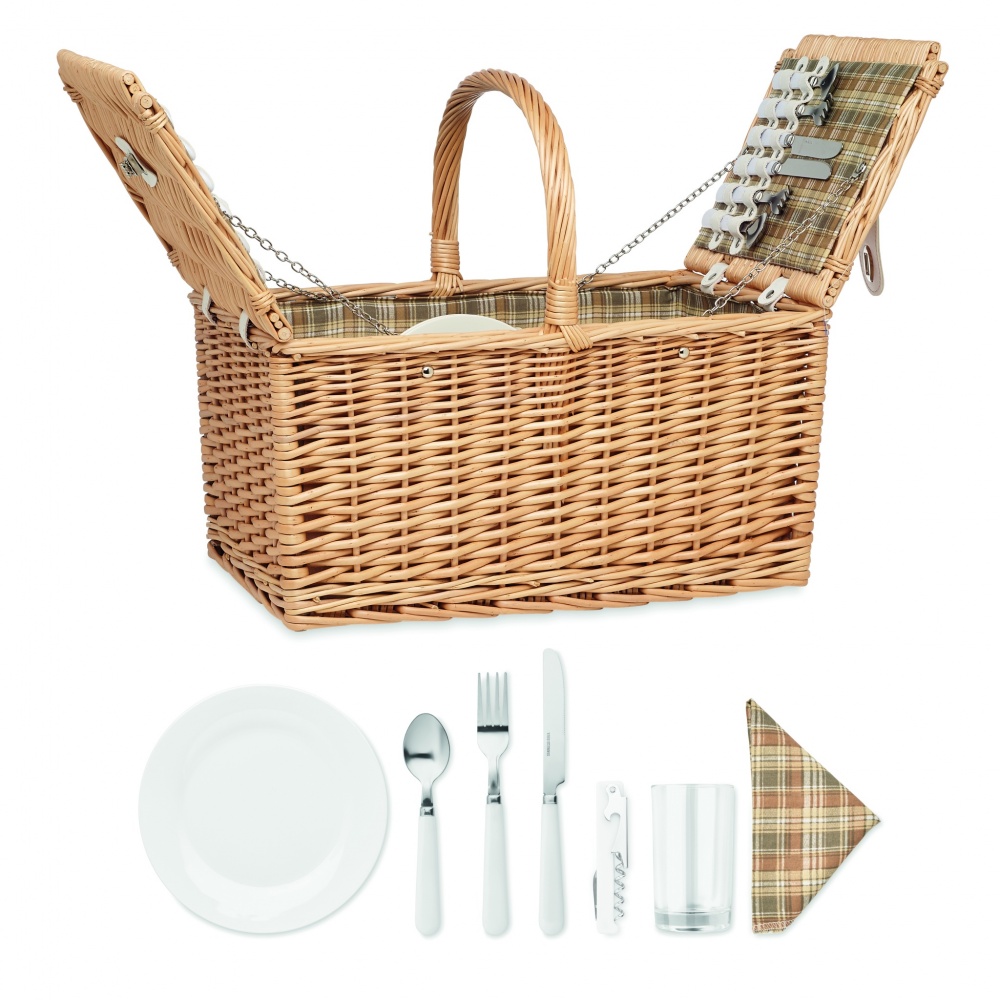 Logo trade promotional merchandise photo of: Wicker picnic basket 4 people