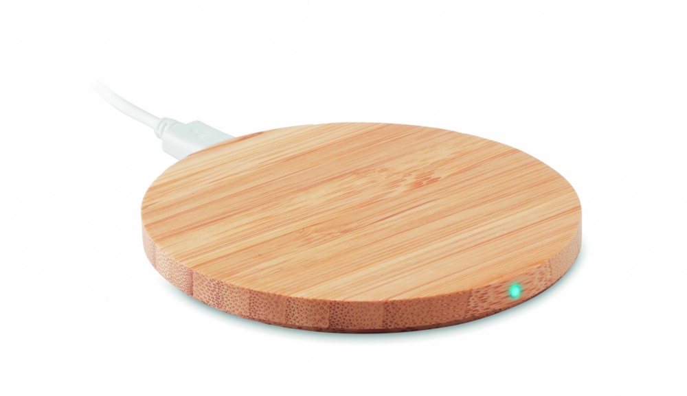 Logo trade promotional merchandise photo of: Wireless charger bamboo 10W RUNDO +