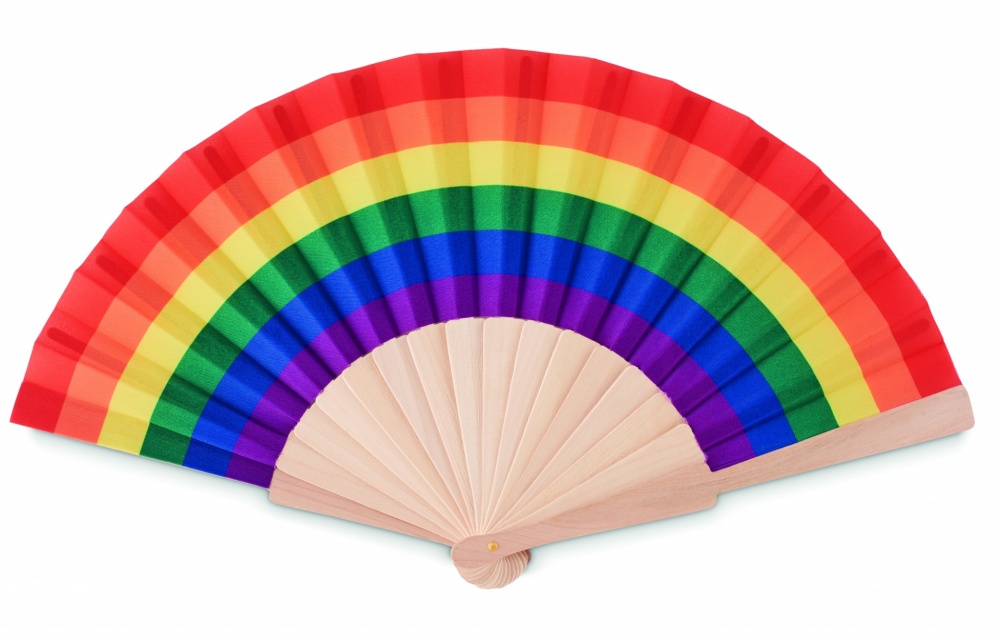 Logo trade promotional giveaway photo of: Rainbow wooden hand fan