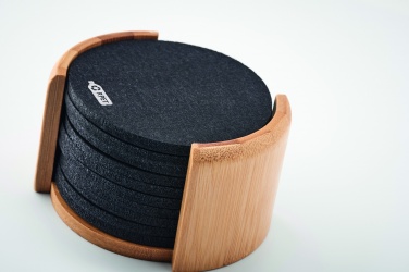 Logo trade promotional giveaways image of: RPET coasters in bamboo holder