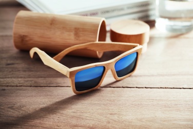 Logo trade business gifts image of: Sunglasses and case in bamboo KEILA