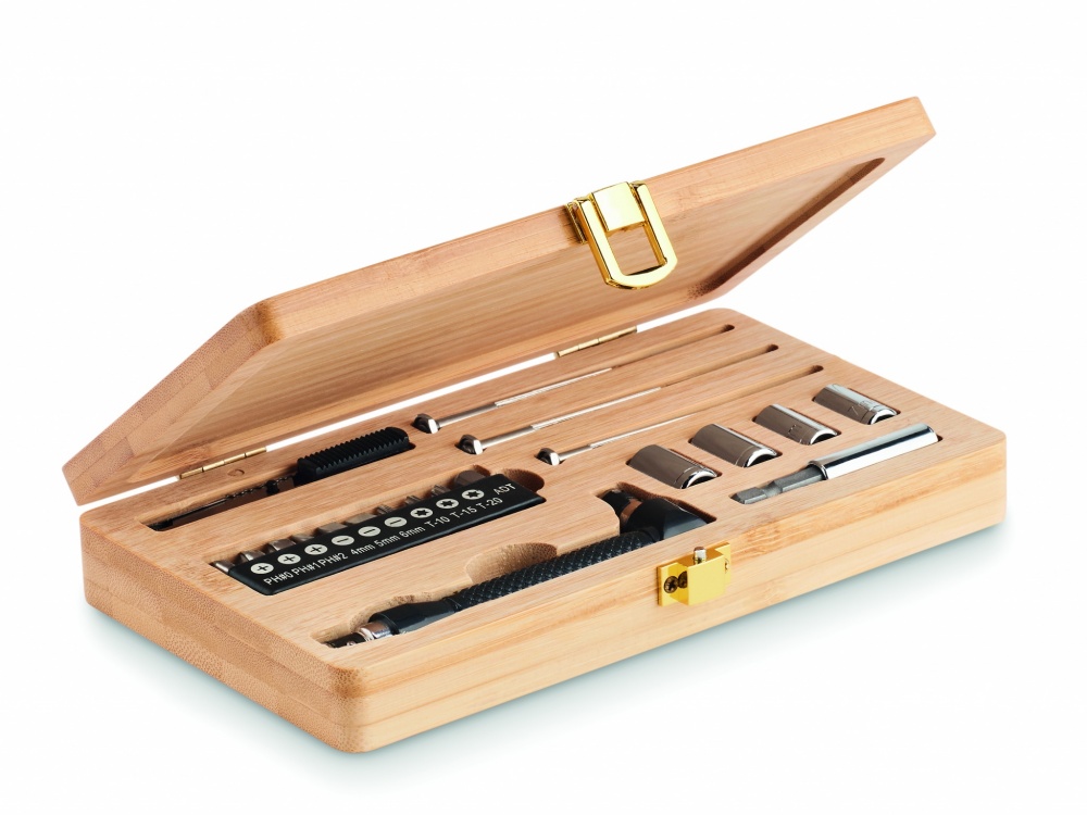 Logo trade corporate gifts picture of: 21 pcs tool set in bamboo case