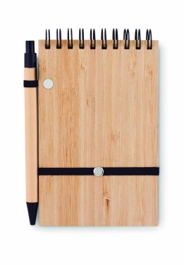 Logo trade promotional merchandise picture of: A6 bamboo notepad with pen SONORABAM