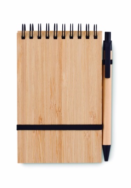 Logo trade promotional merchandise photo of: A6 bamboo notepad with pen SONORABAM