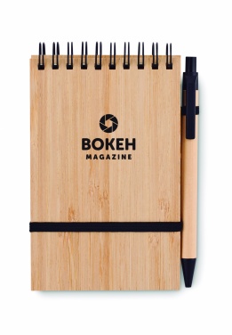 Logo trade promotional gifts picture of: A6 bamboo notepad with pen SONORABAM