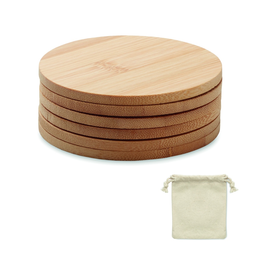 Logo trade promotional gifts image of: Set of 6 bamboo coasters