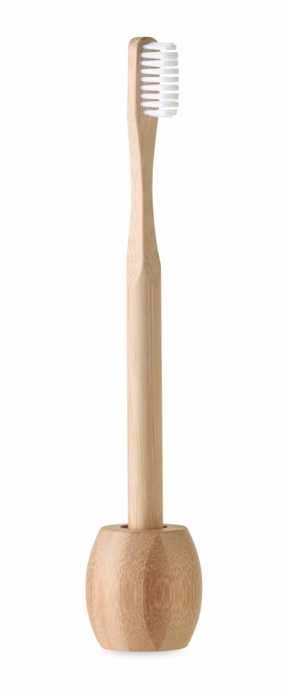 Logo trade promotional giveaways image of: Bamboo tooth brush with stand