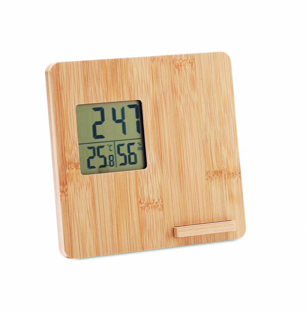 Logotrade advertising products photo of: Bamboo weather station 10W