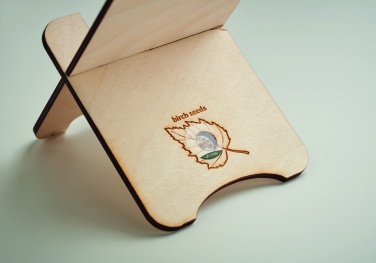 Logo trade promotional merchandise image of: Birch Wood phone stand