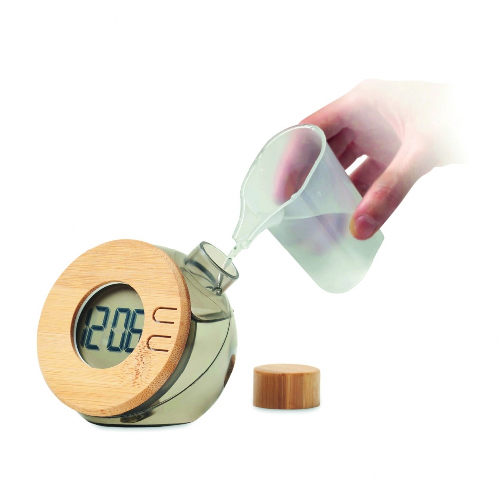 Logo trade promotional giveaways image of: Water powered bamboo LCD clock