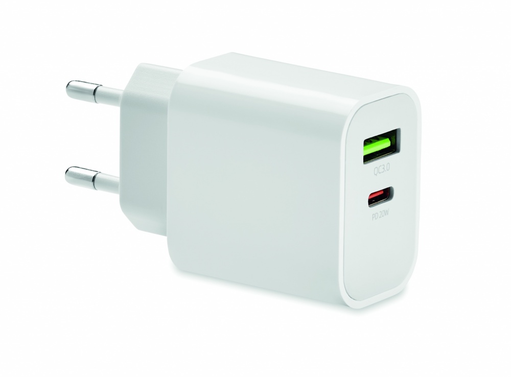 Logotrade promotional giveaway image of: 18W 2 port USB charger EU plug