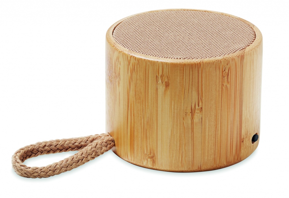 Logotrade promotional product picture of: Round bamboo wireless speaker